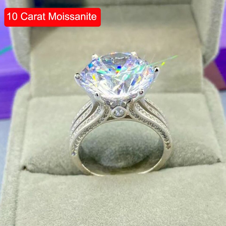 D Color 10 Carat Moissanite Ring S925 Sterling Silver Plate Pt950 Band Fine Jewelry For Women Wedding Ring Wholesale