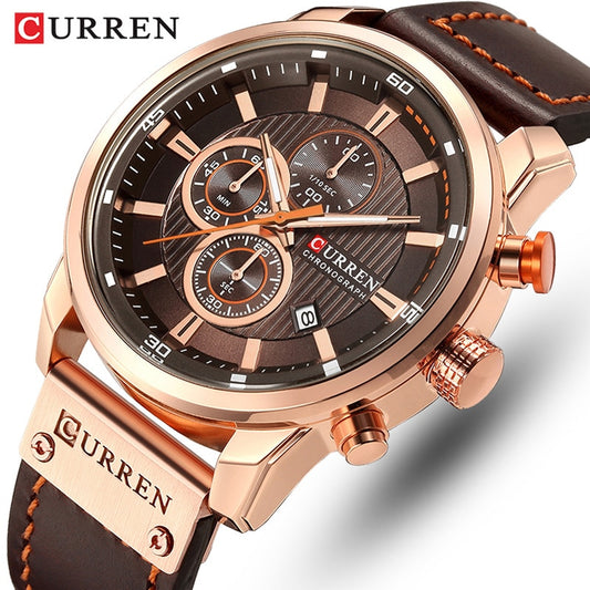 New Men Leather Sports Watches Men's Army Military Quartz Wristwatch Chronograph Male Clock Relogio Masculino