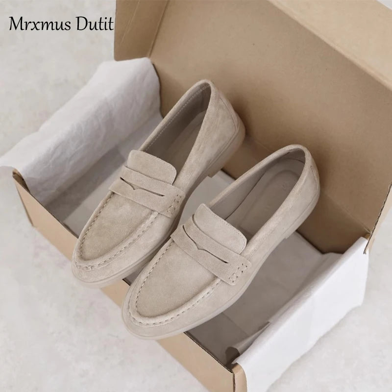 New Spring Women Fashion Genuine Leather Round Head Flats Comfort Loafer Shoes Solid Simple Commute Female