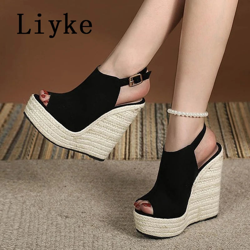 Summer Peep Toe Wedges Sandals For Women Fashion Buckle Strap Platform High Heels Casual Gladiator Shoes Female Sandalias