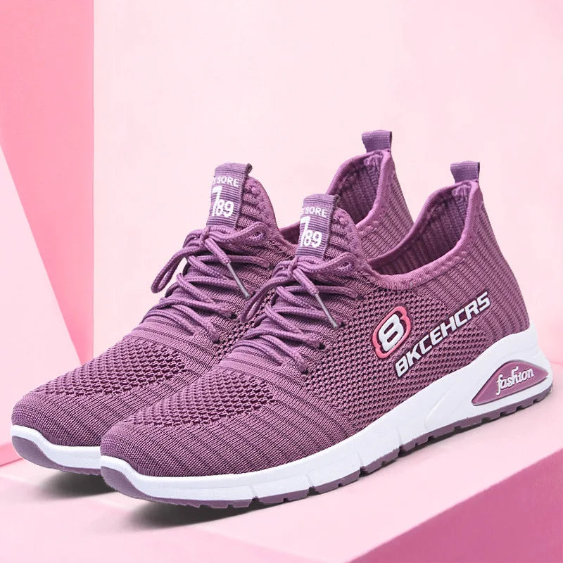 Women Casual Shoes Breathable Walking Mesh Flat Shoes Sneakers Women Gym Vulcanized Shoes Purple Female Footwear