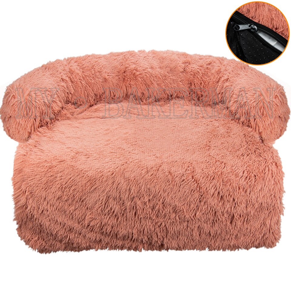 S-XXL  Pet Dog Bed Sofa For Dog Pet Calming Bed Warm Nest Washable Soft Furniture Protector Mat Cat Blanket Large Dogs Sofa Bed r-Pink-zip, S for 11IBS