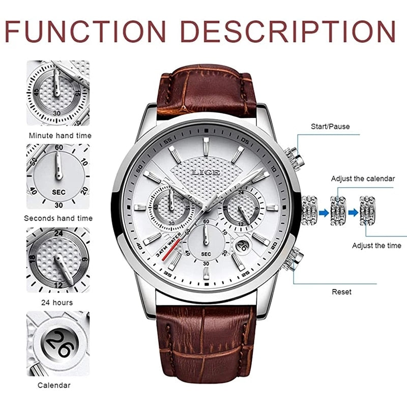 Watches Men Top Brand Luxury Casual Leather Quartz Men Watch Business Clock Male Sport Waterproof Date Chronograph