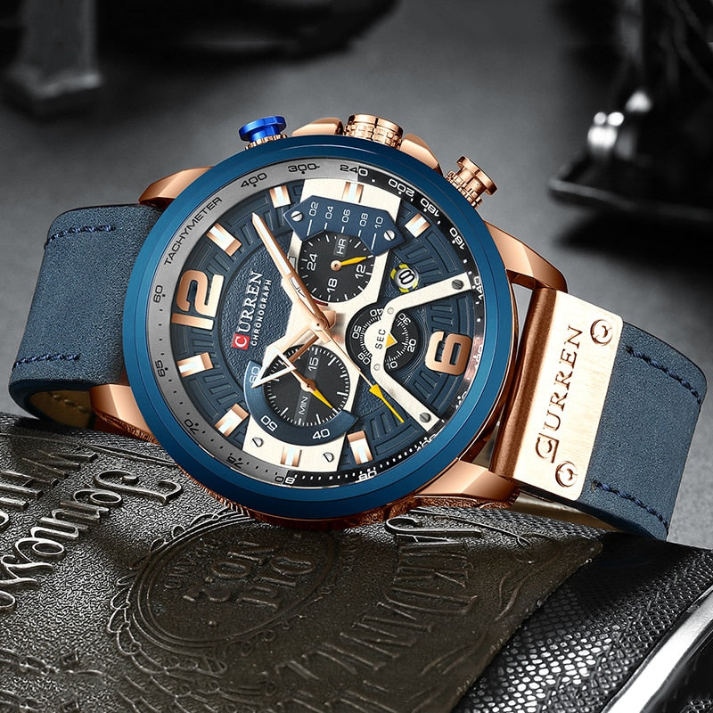 New Casual Sport Watches for Men Top Brand Luxury Military Leather Wrist Watch Man Clock Fashion Chronograph Wristwatch