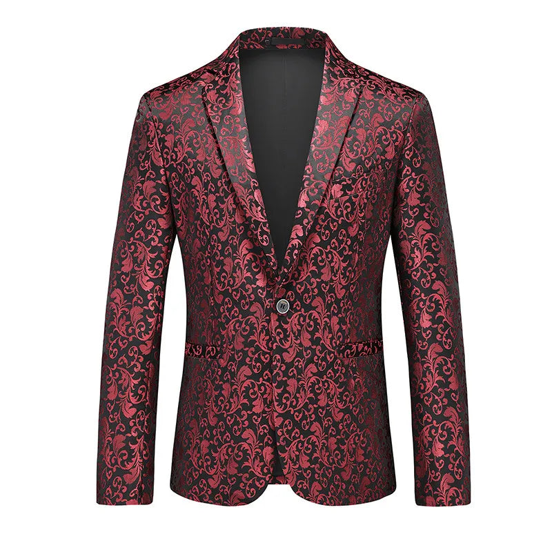 New Men Business Social Summer Single breasted Thin Dress Jacquard Blazers Red, Asian 6XL (Eur XXXL), CHINA