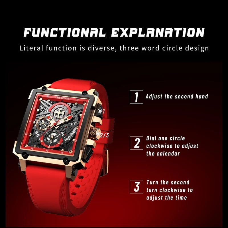 Men Watch Top Brand Luxury Waterproof Quartz Square Wrist Watches for Men Date Sports Silicone Clock Male Montre Homme