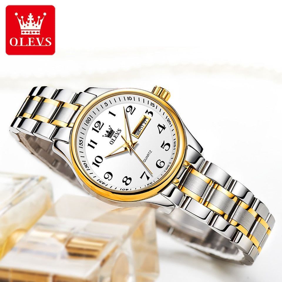 OLEVS Luxury Quartz Watch for Women Elegant Stainless Steel Watch Luminous Waterproof Week Date Wristwatch Ladies Dress Watch