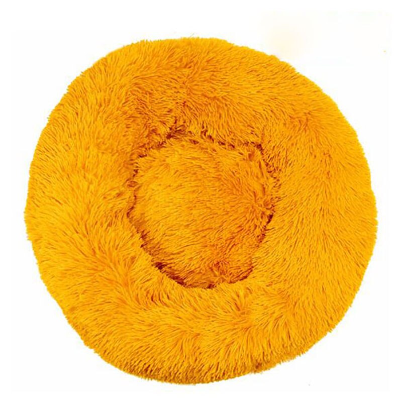 Lit rond en peluche doux pour animal de compagnie chat et chien, panier en fourrure, pour la maison, couchage douceur des animaux, pour petits chiots et chatons, parfait en hiver Yellow, 30CM