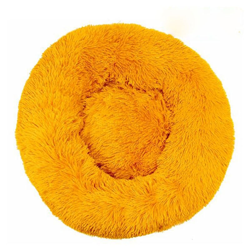 Lit rond en peluche doux pour animal de compagnie chat et chien, panier en fourrure, pour la maison, couchage douceur des animaux, pour petits chiots et chatons, parfait en hiver Yellow, 40CM