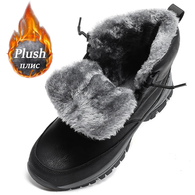 NeW Men Winter Snow Boots For Waterproof Leather Sneakers Super Warm Men's Boots Outdoor Male Hiking Boots Work Shoes Size