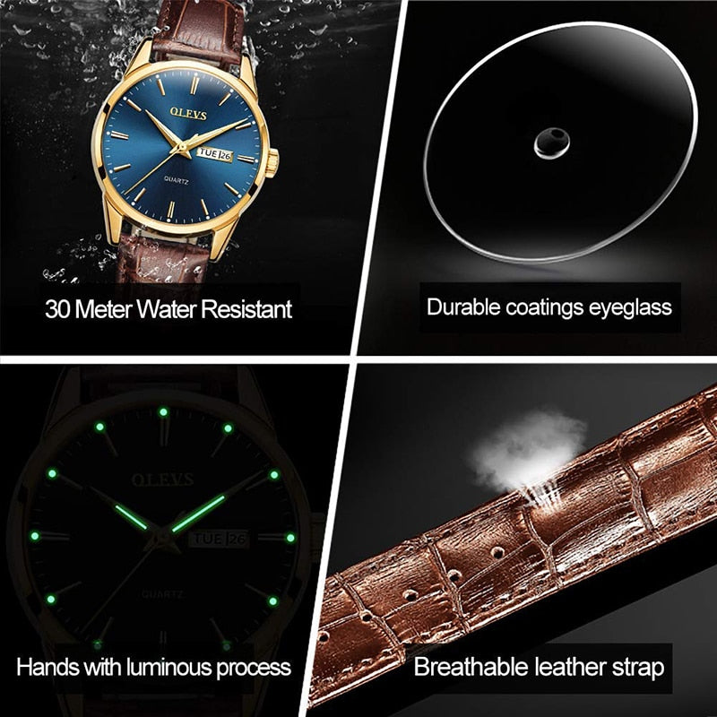 Men Quartz Watches Brand Luxury Casual Fashion Men's Watch For Gifts Breathable leather Waterproof luminous Wristwatch