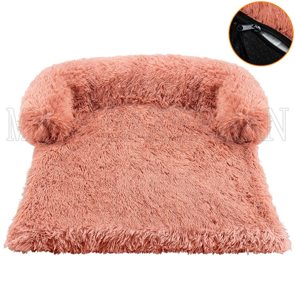 S-XXL  Pet Dog Bed Sofa For Dog Pet Calming Bed Warm Nest Washable Soft Furniture Protector Mat Cat Blanket Large Dogs Sofa Bed s-Pink-zip, S for 11IBS