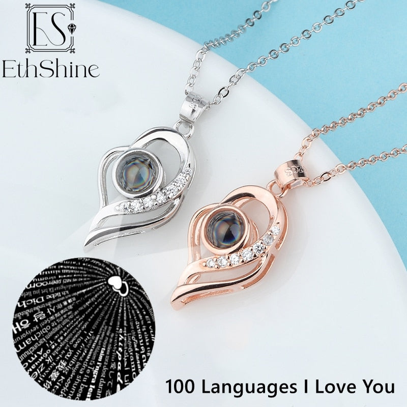 EthShine S925 Silver Personalized Heart Photo Projection Necklace Christmas Day Gift Photo Custom Jewelry Birthday Lover Family