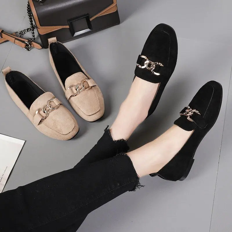 Spring Fashion Flat Shoes Women Quality Metal Slip on Loafer Shoes Ladies Flats Big Size