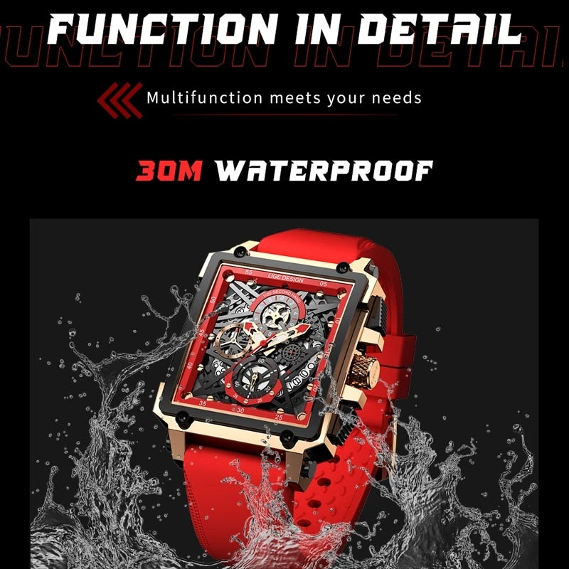 Men Watch Top Brand Luxury Waterproof Quartz Square Wrist Watches for Men Date Sports Silicone Clock Male Montre Homme