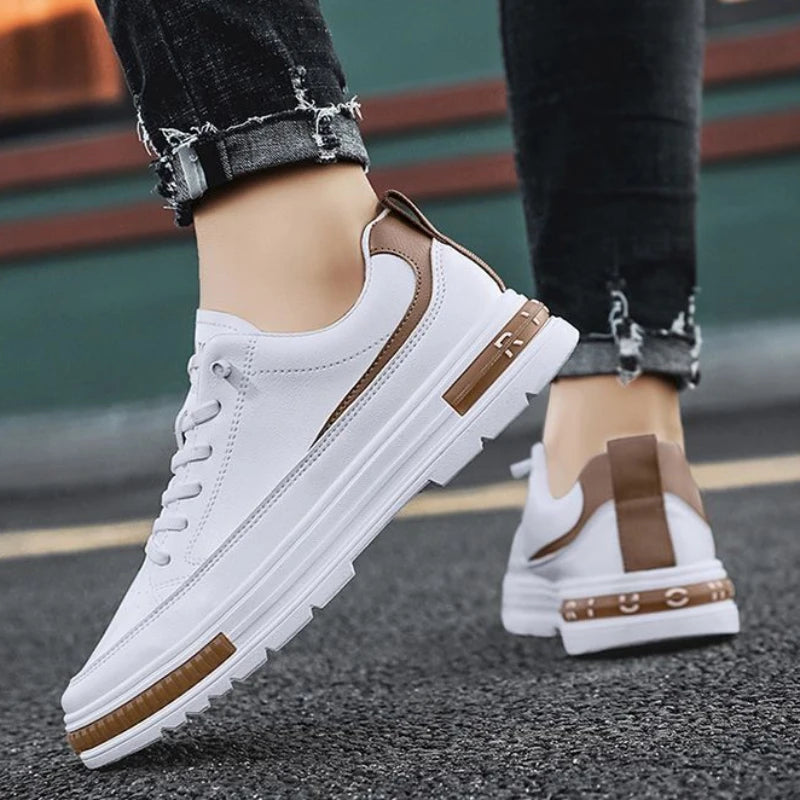 Men Casual Shoes Outdoor New Men Little White Sneakers Simple Breathable Non-slip Walking Shoe Leather Lace-up Platform Shoes