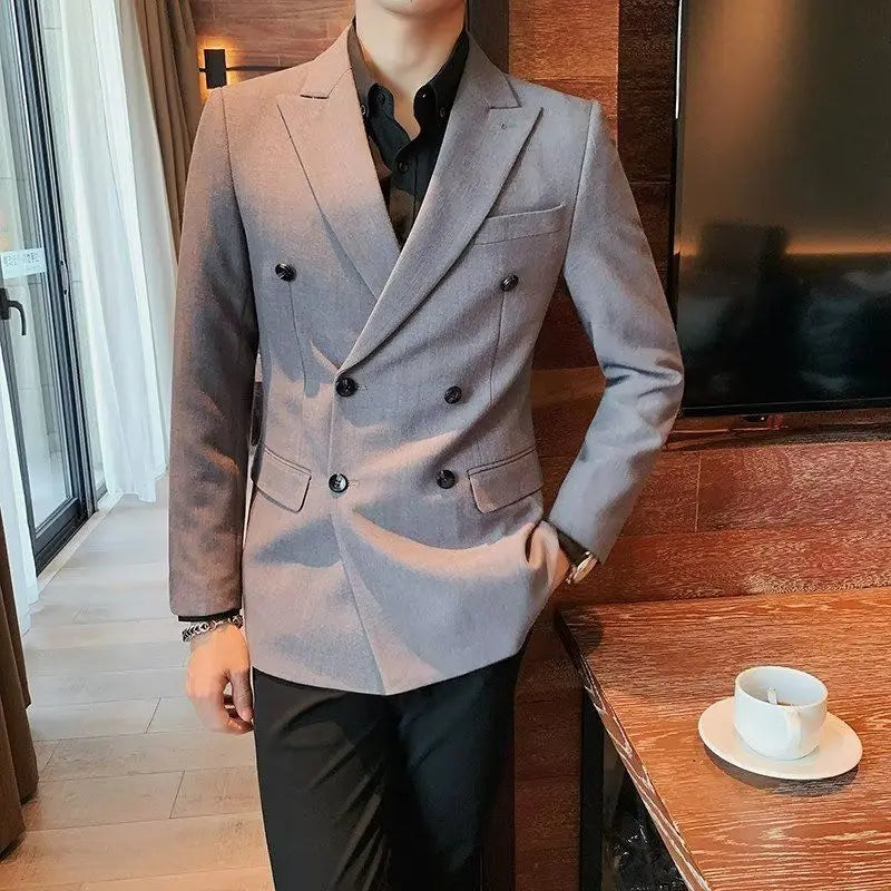 New Men Business Double Breasted Dress Blazer Classic Fashionable Promotion Coat High Quality Gray Blazer, 2XL