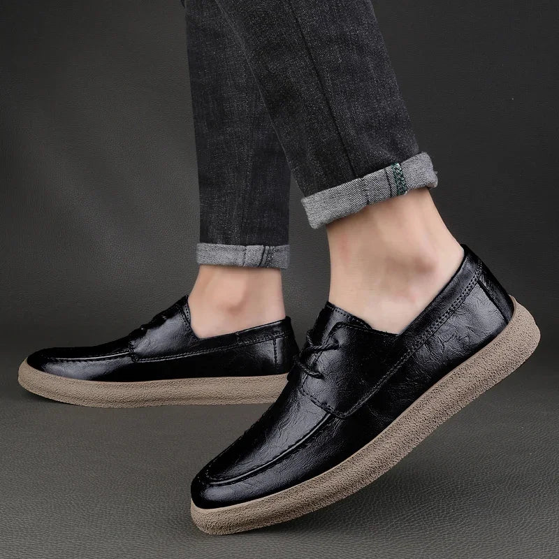 New Lace Up Leather Shoes Men Loafers Soft Comfortable Mens Business Shoes Flat Casual Footwear Men Warm Brand Oxford Shoes