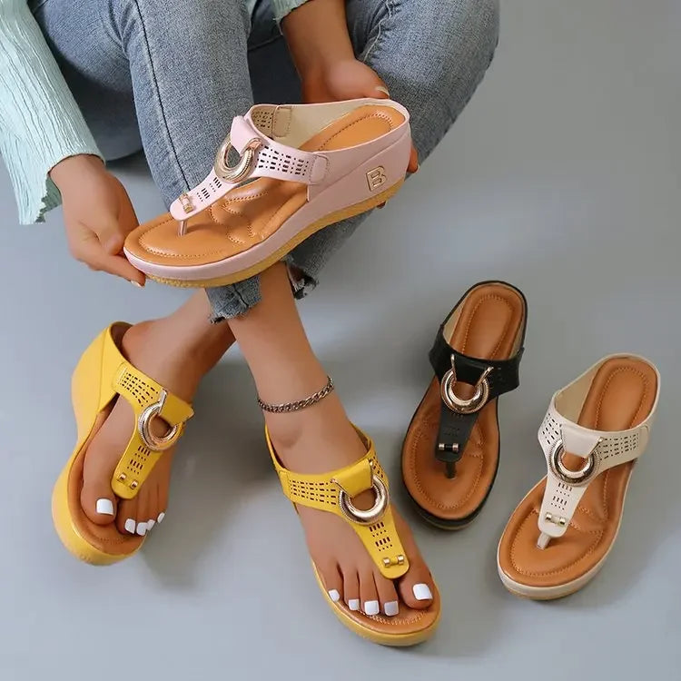 Summer Sandals Women New Open Toe Beach Shoes Flip Flops Wedges Comfortable Slippers Cute Sandals Plu Chaussure Femme