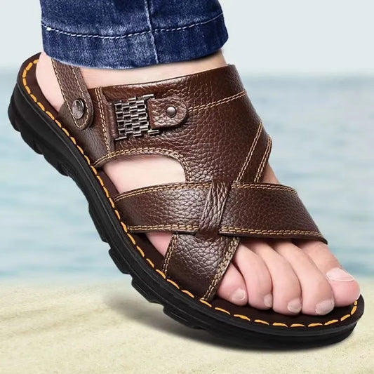 Men's Sandals Non-slip Genuine Leather Sandals Soft Slippers  Flat For Mens Casual Shoes Sandalias