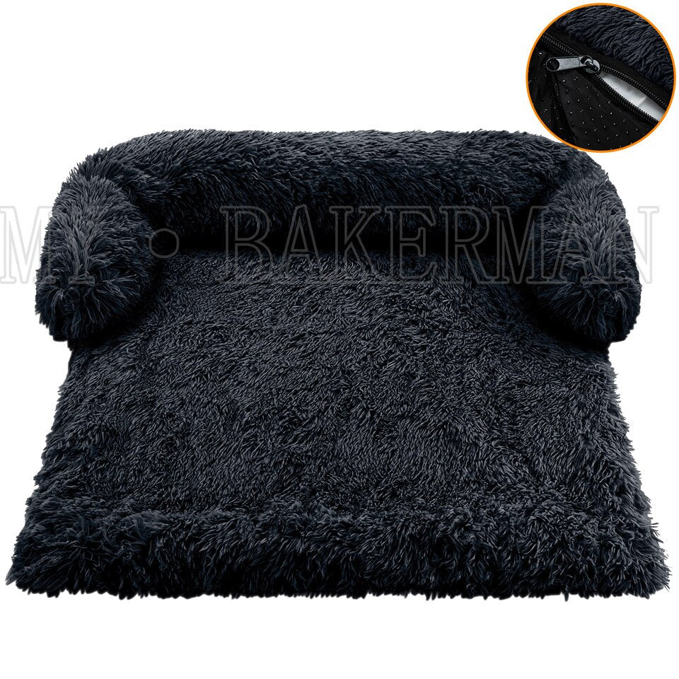 S-XXL  Pet Dog Bed Sofa For Dog Pet Calming Bed Warm Nest Washable Soft Furniture Protector Mat Cat Blanket Large Dogs Sofa Bed s-Dark gray-zip, S for 11IBS