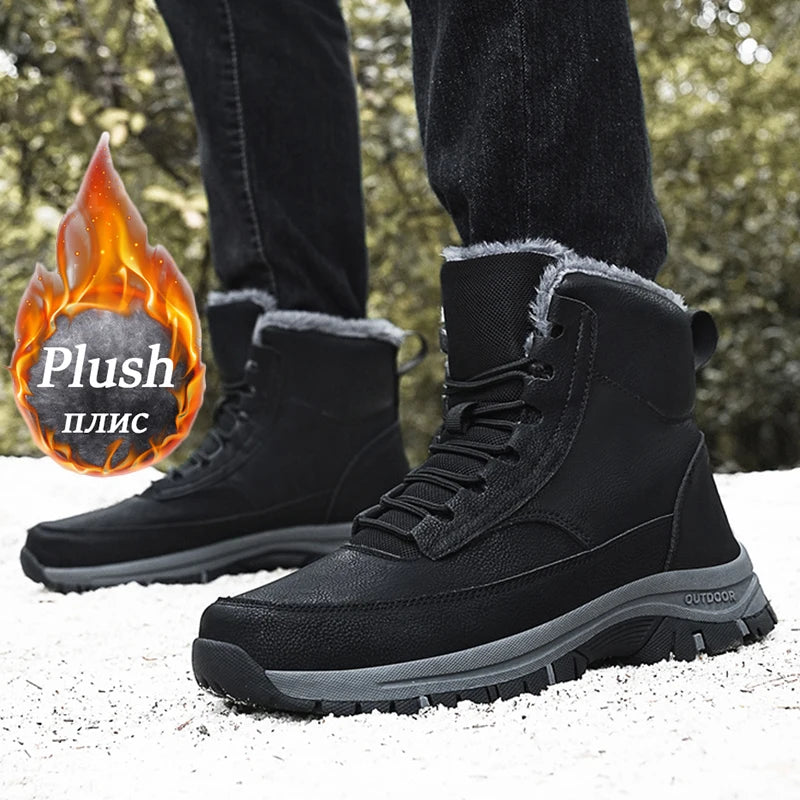 NeW Men Winter Snow Boots For Waterproof Leather Sneakers Super Warm Men's Boots Outdoor Male Hiking Boots Work Shoes Size