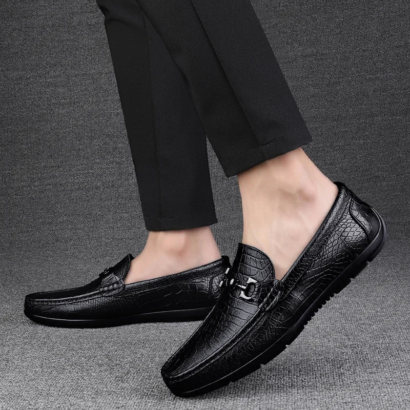 Spring Luxury Brand Loafers Shoes Men Classic Genuine Leather Mens Slip-On Driving Shoes Pattern Casual Moccasins Office Shoes