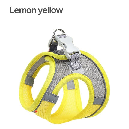 Dog Harness Clothes Vest Chest Cat Collars Rope Small Dogs Reflective Breathable Adjustable Outdoor Walking Pet Supplies Lemon Yellow, XXS 0.5-1.5kg