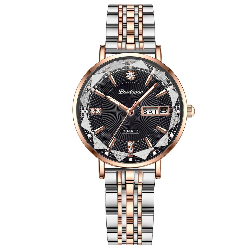 New Women Watch Rose Gold Fashion Quartz Watches Top Brand Luxury Ladies Wristwatch Waterproof Date Week Girlfriend Gift