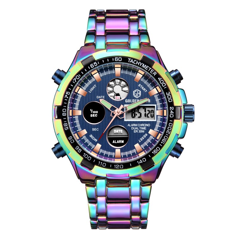 Luxury Brand Waterproof Military Sport Watches Men Silver Steel Digital Quartz Analog Watch Clock Relogios Masculinos