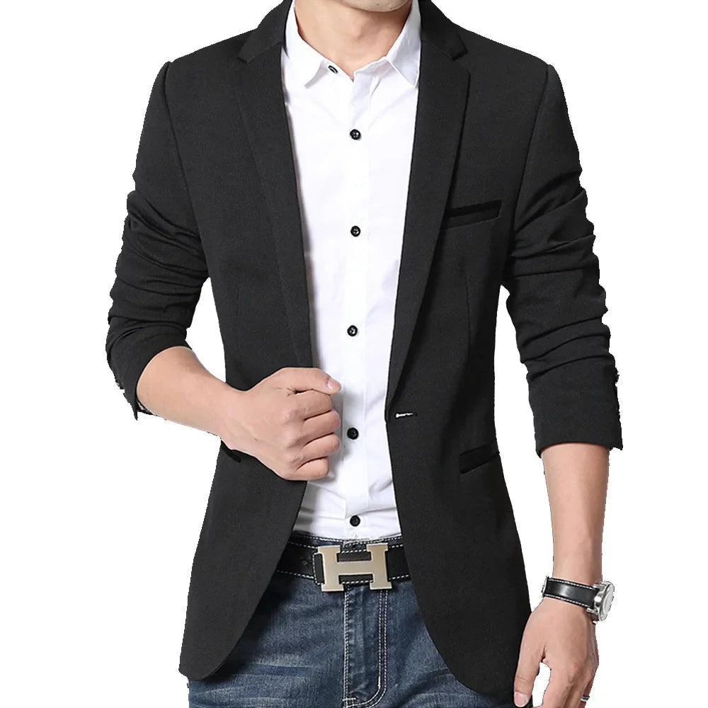 New Men Casual Blazer Autumn New Fashion Slim Business Suit Coat Gentleman High-quality Men's Clothing black, XXXL (75-82KG)