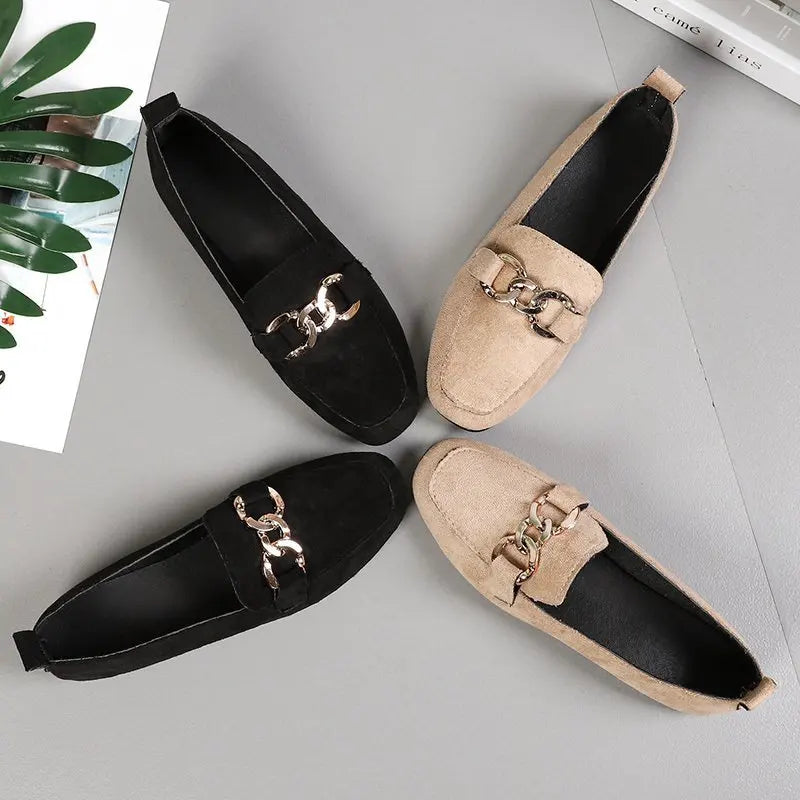 Spring Fashion Flat Shoes Women Quality Metal Slip on Loafer Shoes Ladies Flats Big Size