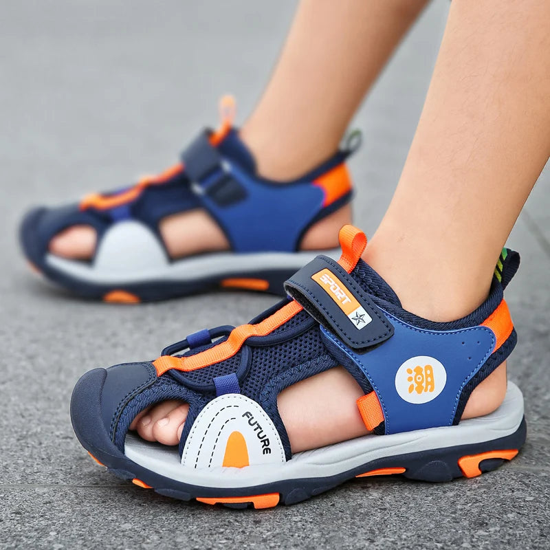 New Style Summer Beach Water Children Sandals Fashion Shoes Outdoor Non-slip Soft Bottom Shading Leather Boys Comfortable