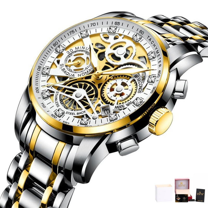 Rotating Window Men Watches Luxury Fashion Luminous Date Men Quartz Watch Waterproof Male Clock Relogio Silver gold with Box