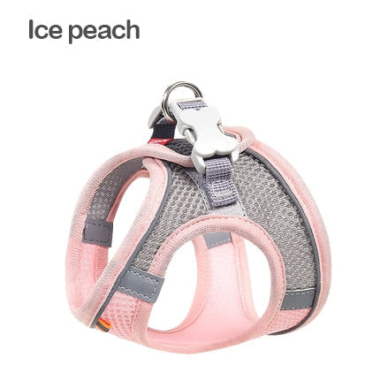 Dog Harness Clothes Vest Chest Cat Collars Rope Small Dogs Reflective Breathable Adjustable Outdoor Walking Pet Supplies Ice Peach, XXS 0.5-1.5kg