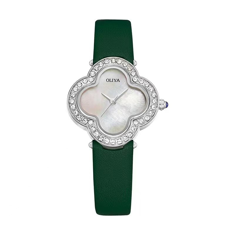 Lucky Girl Watch Leather Strap Diamond Craft Ladies Gift Hope Faith Pearl shell Ladies Quartz Watch Montres pour femmes