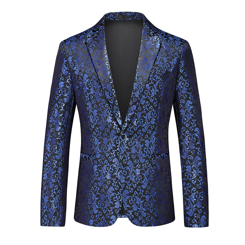 New Men Business Social Summer Single breasted Thin Dress Jacquard Blazers Blue A, Asian 6XL (Eur XXXL), CHINA