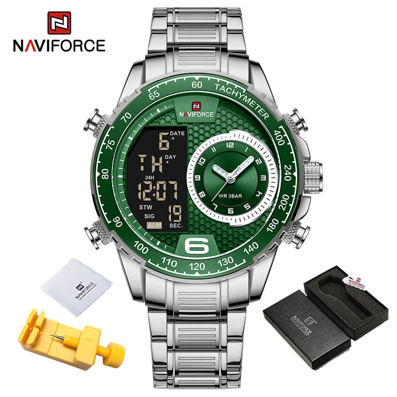 NAVIFORCE Luxury Brand New Watch for Men Stainless Steel Dual Display Quartz Wrist Watches Waterproof Military Sports Male Clock