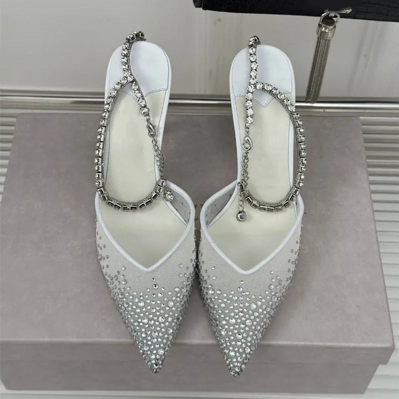 Ankle Strap Women Pumps Elegant Pointed toe Mesh Slingback Stiletto High heels Office Dress Shoes