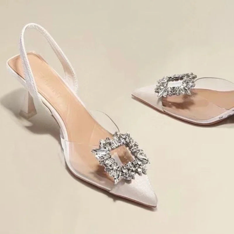 Spring and Autumn Fashion New Banquet Comfortable Crystal Transparent Solid Color Pointed Toe Women's High Heels