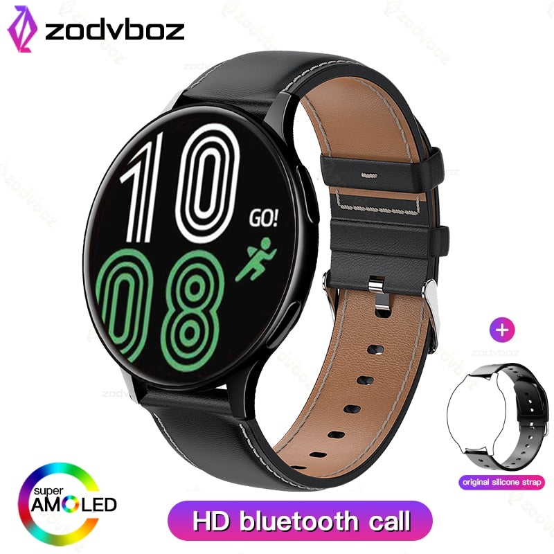 New Smart Watch Round Smartwatch Bluetooth Calls Watches Men Women Fitness Bracelet Custom Watch Face +Gift Box leather black, China