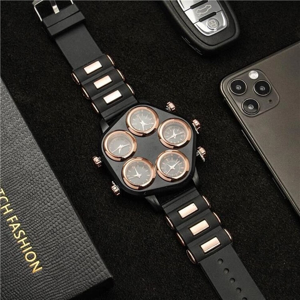 New Trend Luxury Men Watches Large Dial Silicone Waterproof Watch for Men Bar Nightclub Show Multi-dial Quartz Wristwatch Clock