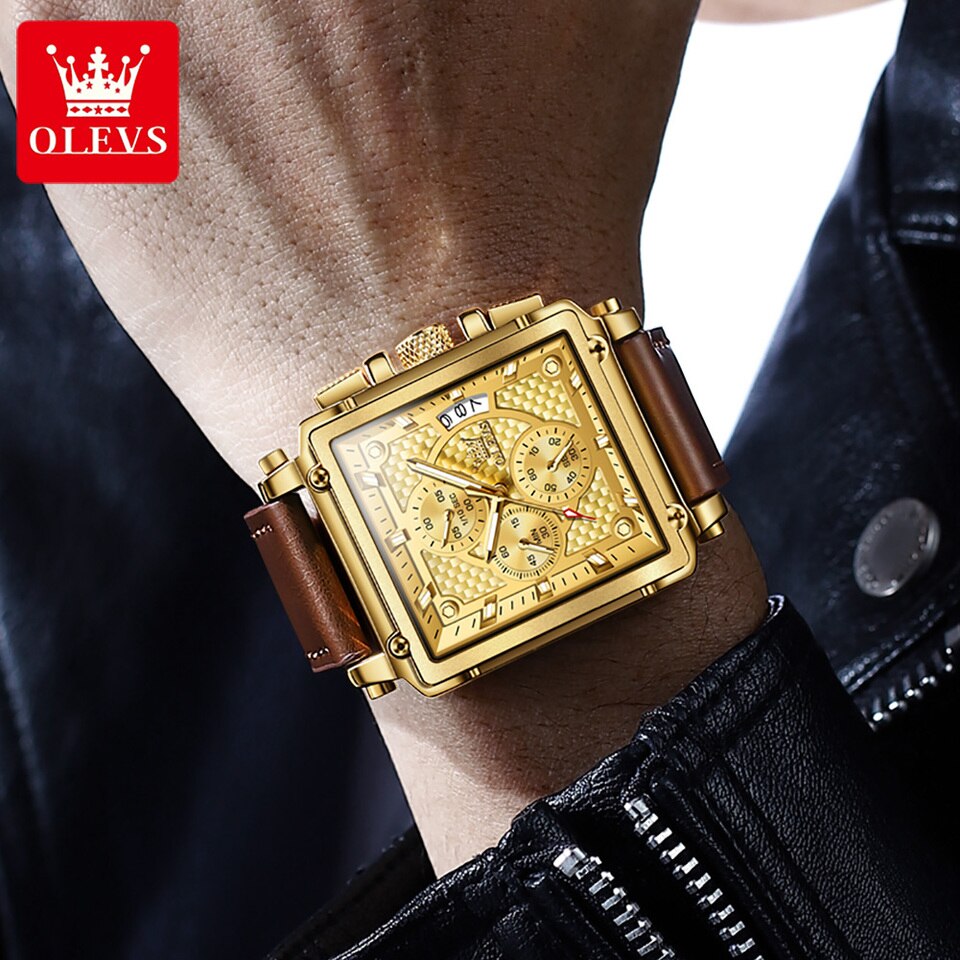 New Men Watches Luxury Square Quartz Wrist Watch Original Waterproof Luminous Chronograph Watch for Men Relogio