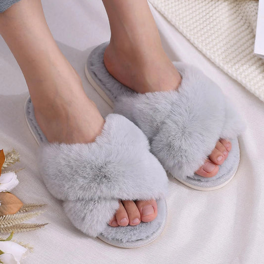 Plush Fluffy Home Slippers For Women Fashion Indoor Warm Open Toe Furry Shoes New Casual Furry Bedroom Cozy Slippers