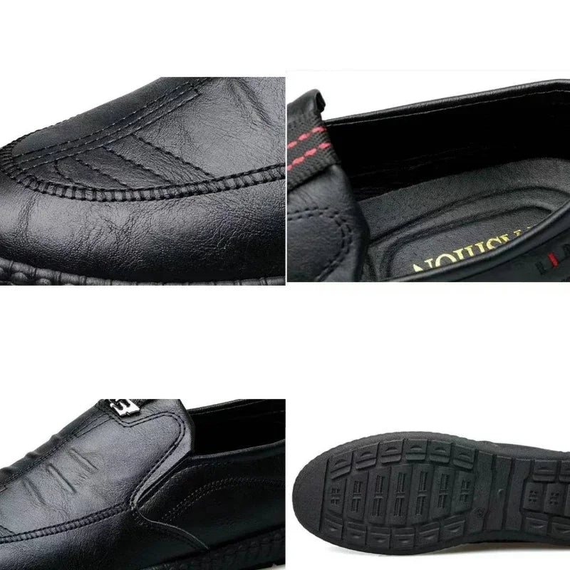 Leather Men Shoes Breathable Business Summer Slip on Loafers Man Casual Black Flats Driving Walking Shoes Moccasins