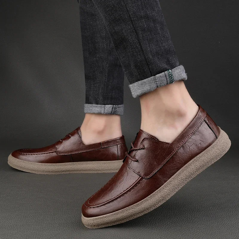 New Lace Up Leather Shoes Men Loafers Soft Comfortable Mens Business Shoes Flat Casual Footwear Men Warm Brand Oxford Shoes