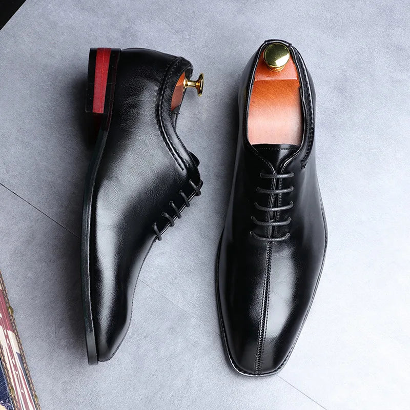 Men Classic Retro Oxfords Shoe Mens Lace-up Business Dress Office Leather Shoes Men Fashion Wedding Party Flats