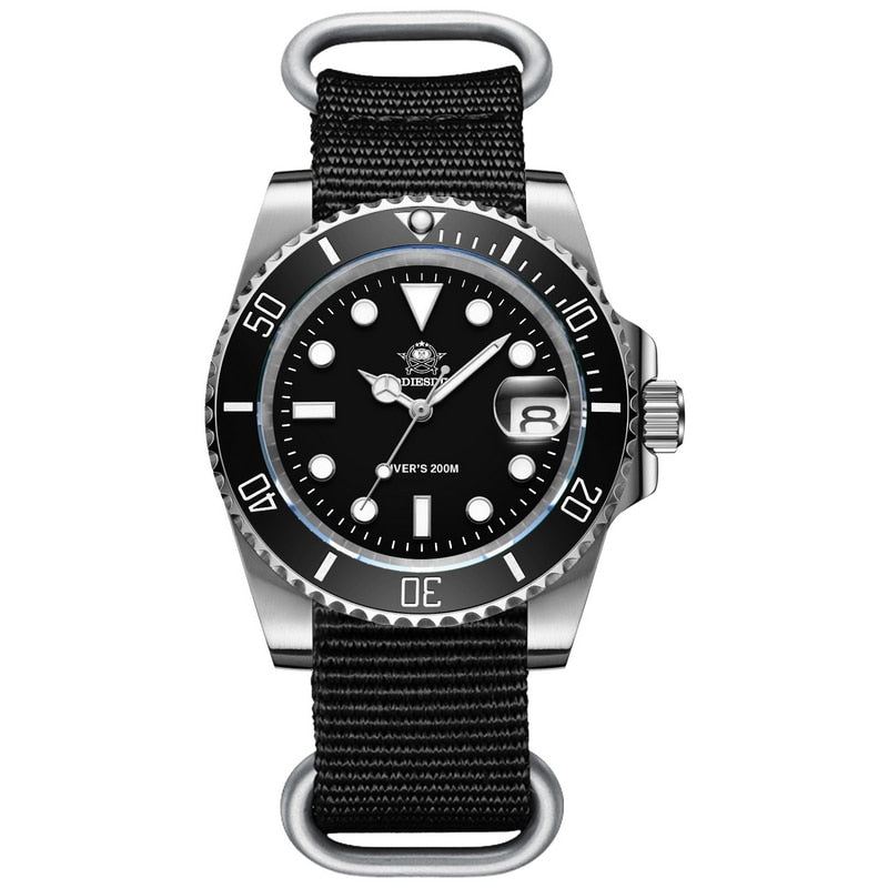 New Fashion Watch Stainless Steel Diver Watch 200M C3Super Luminous Sport Stainless Steel Watch NATO black