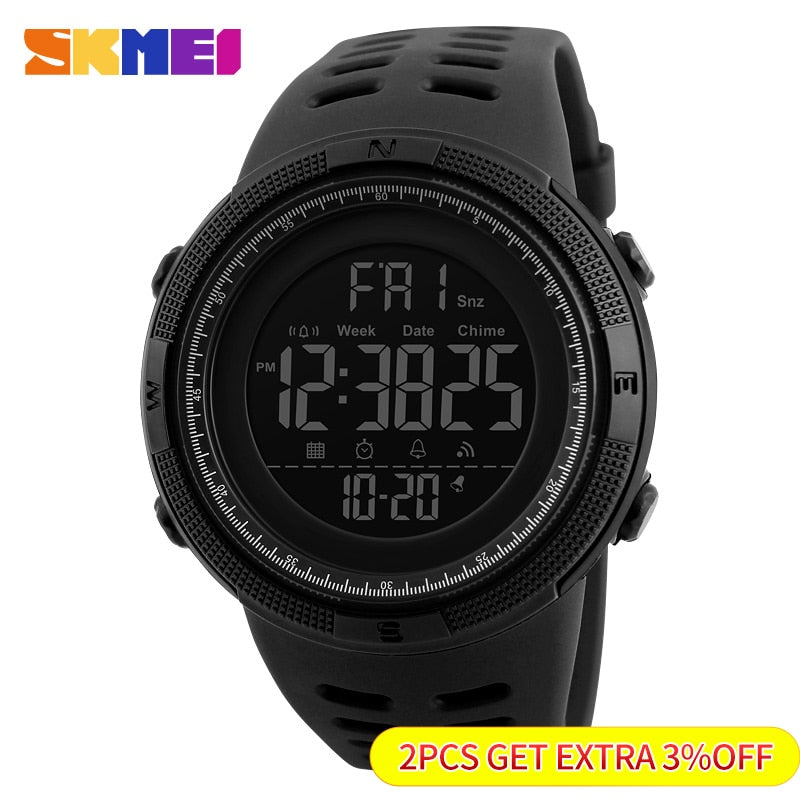 Chrono Digital Watches Mens Sport Countdown Wristwatches Men 2 time Alarm Clock Watches Male reloj hombre 1251