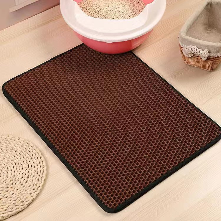 Waterproof Pet Cat Litter Mat Double Layer Pet Litter Box Mat Non-slip Sand Cat Pad Washable Bed Mat Clean Pad Products Coffee, 30X30CM